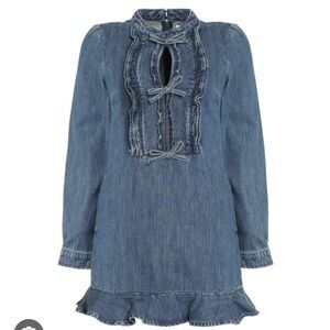 Self-Portrait Blue Denim Dress with Ruffle Accents